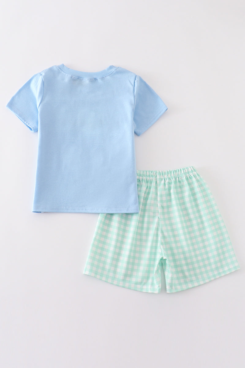 Abby & Evie - Blue Tractor Embroidery Boy Set