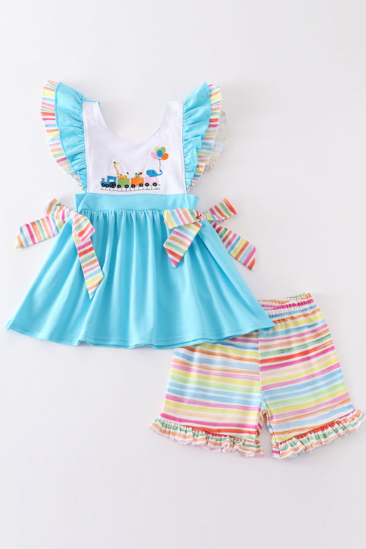 Abby & Evie - Blue Circus Embroidery Girl Set