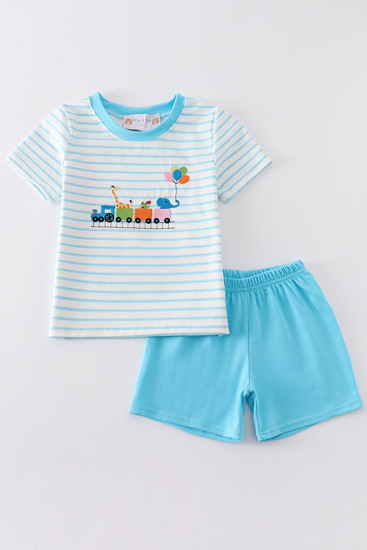 Abby & Evie - Blue Circus Embroidery Boy Set