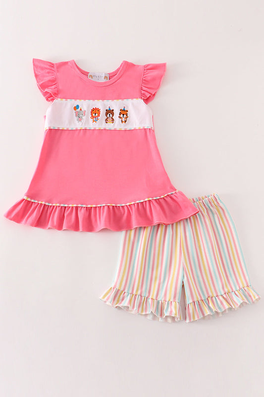 Abby & Evie - Pink Animals Birthday Embroidery Girl Set