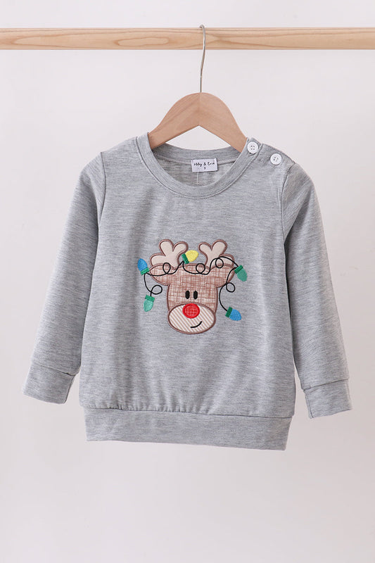 Abby & Evie - Grey Reindeer Applique Top