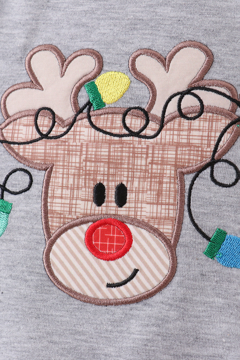 Abby & Evie - Grey Reindeer Applique Top