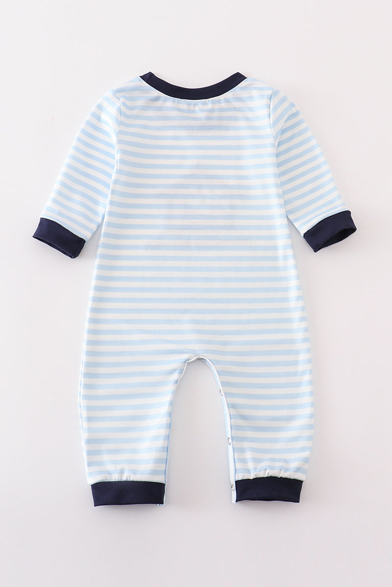 Navy Nativity Embroidery Gingham Boy Romper