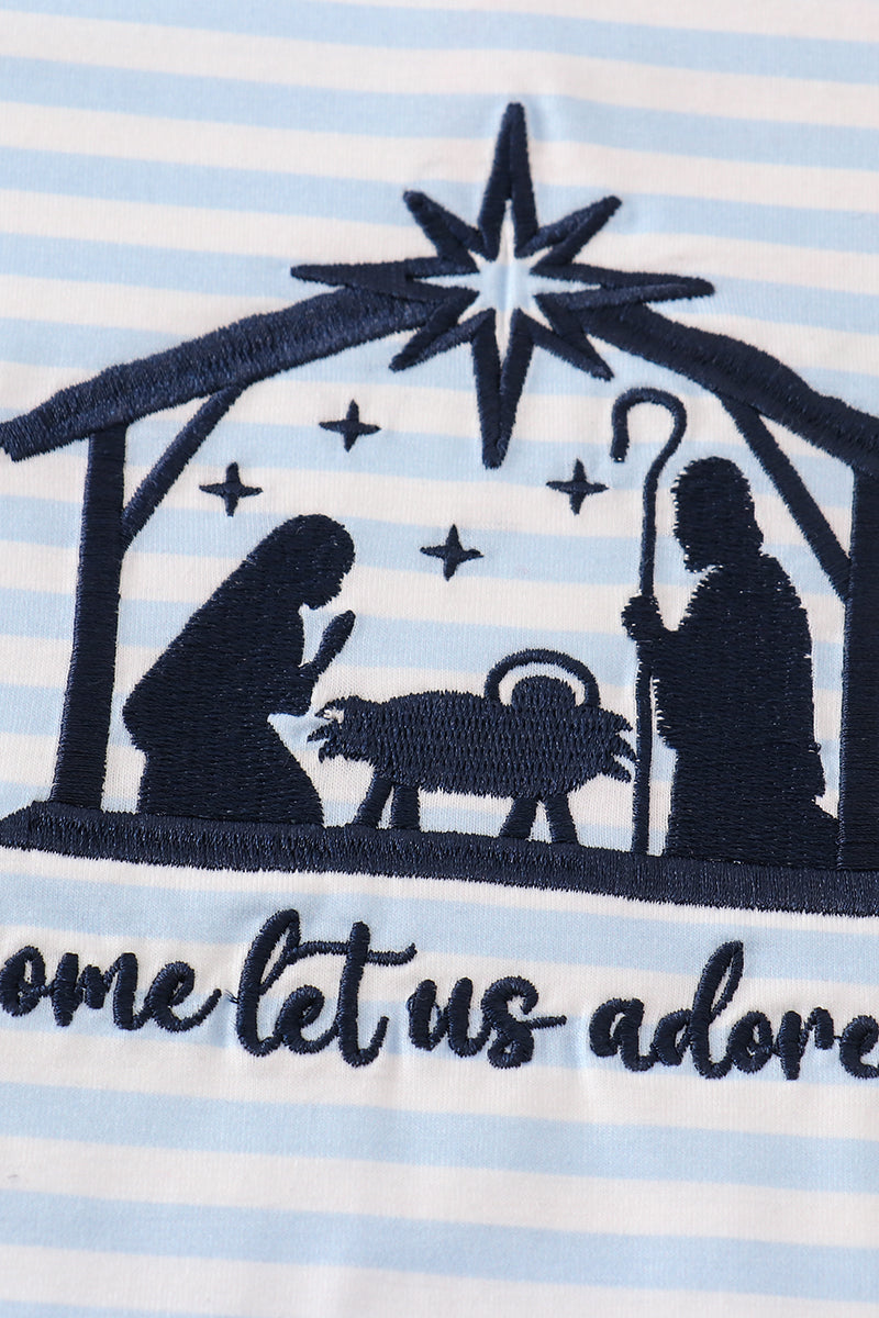 Navy Nativity Embroidery Gingham Two Piece Set