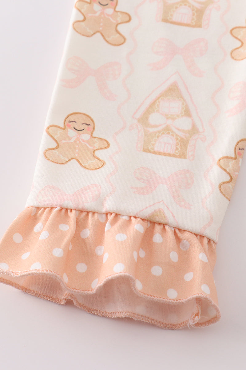 Abby & Evie - Beige Gingerbread Girl Ruffle Pajamas Set