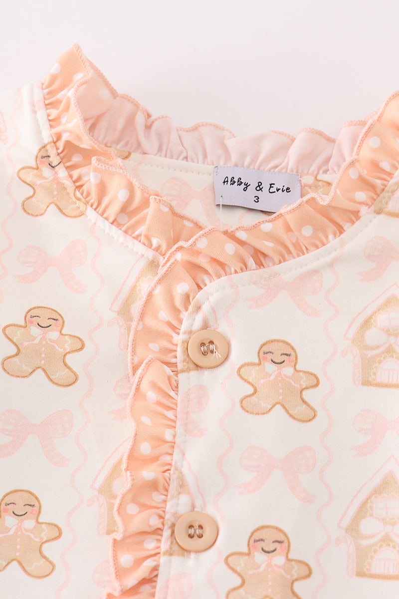 Abby & Evie - Beige Gingerbread Girl Ruffle Pajamas Set