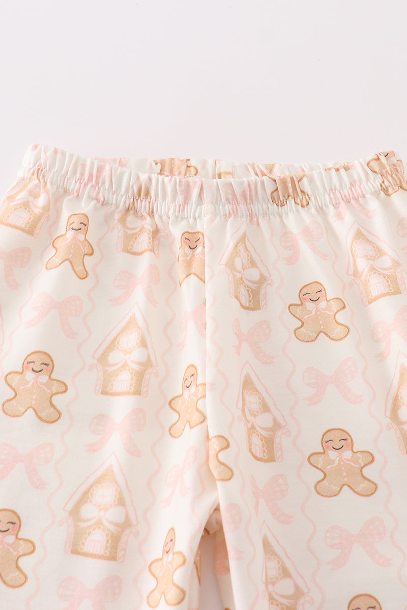 Abby & Evie - Beige Gingerbread Girl Ruffle Pajamas Set