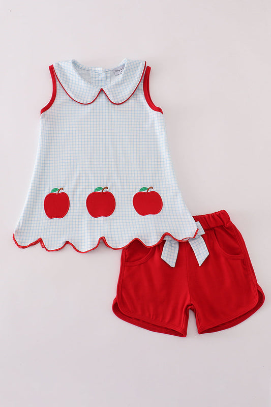 Abby & Evie - Apple Applique Bow Shorts Set