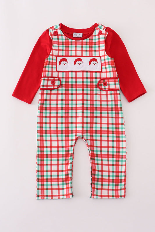 Abby & Evie - Red Santa Claus Embroidery Plaid JonJon Set