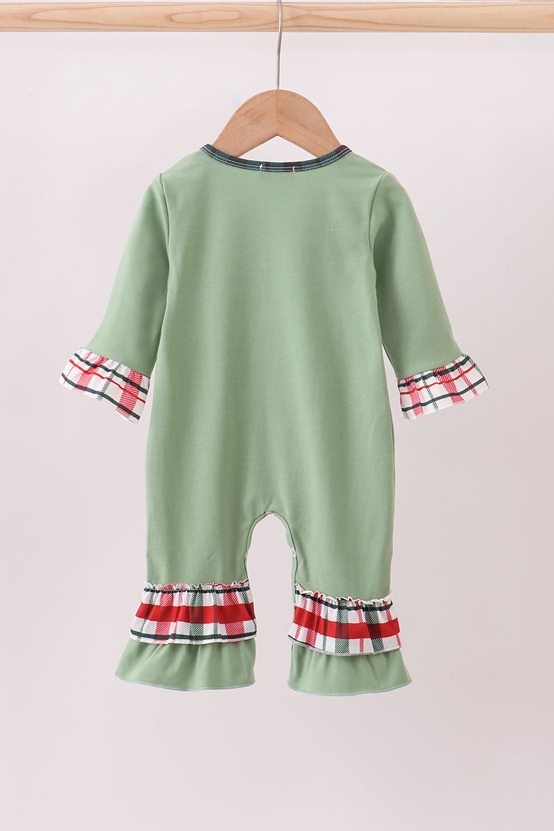 Abby & Evie - Green Christmas Reindeer Applique Ruffle Romper
