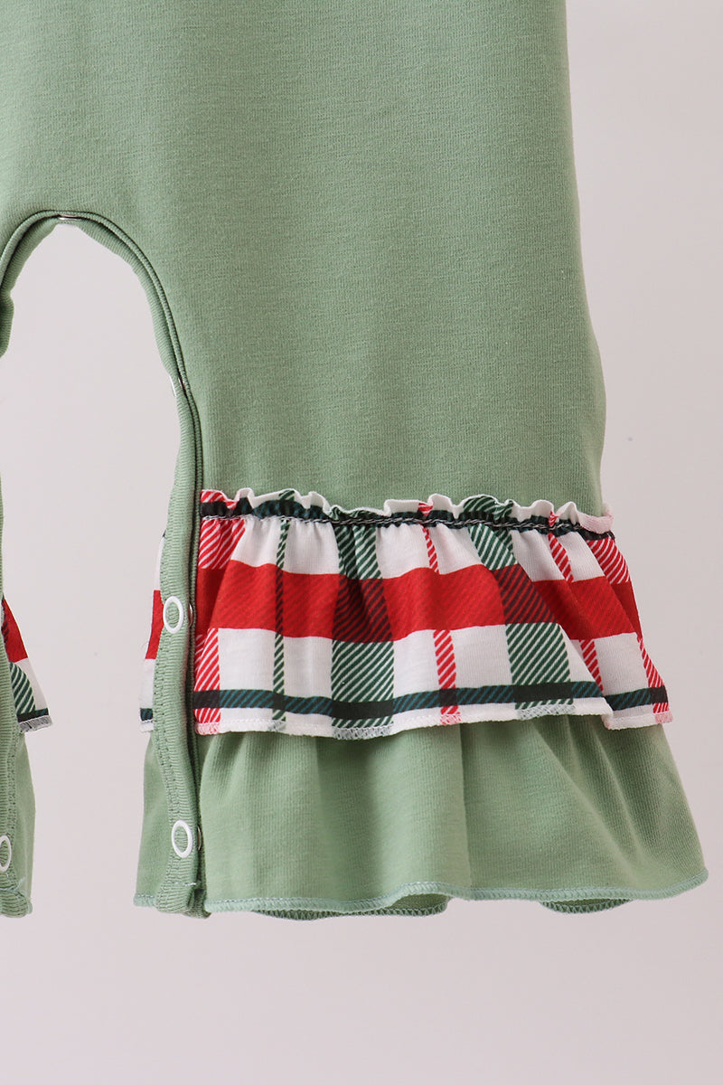 Abby & Evie - Green Christmas Reindeer Applique Ruffle Romper
