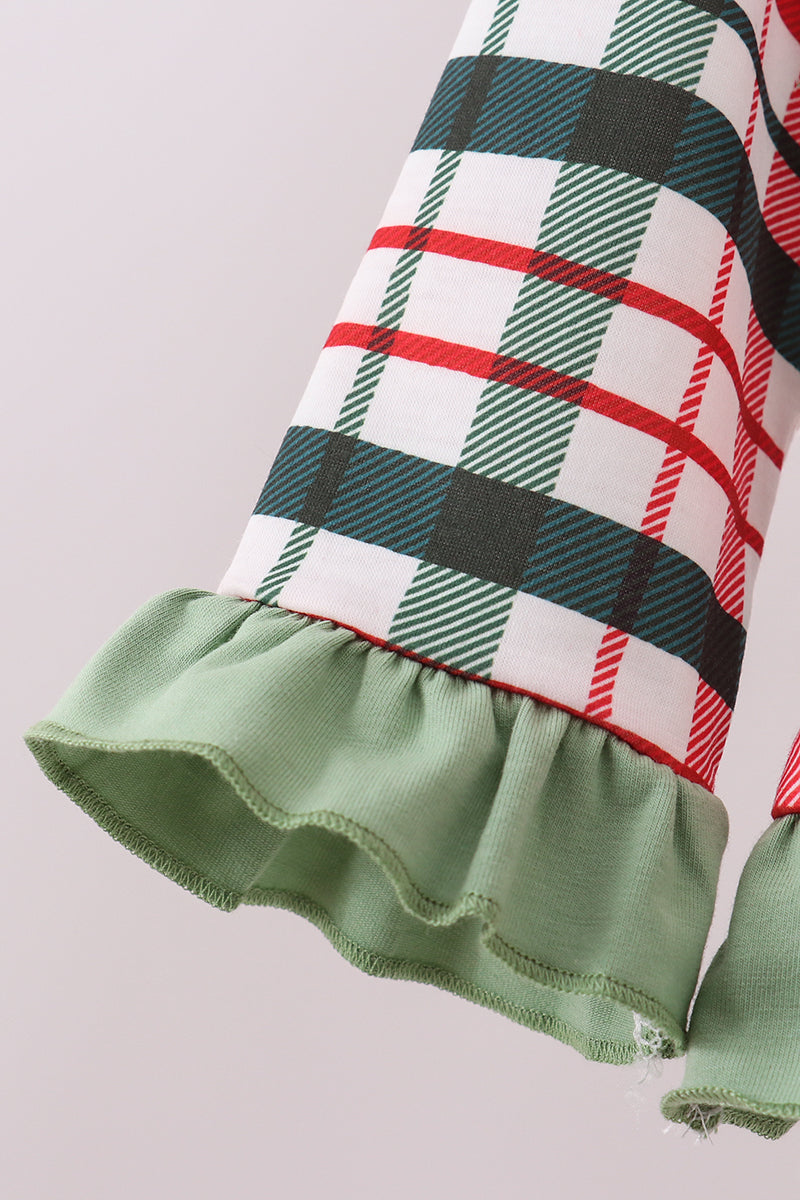 Abby & Evie - Green Christmas Reindeer Applique Pants Set