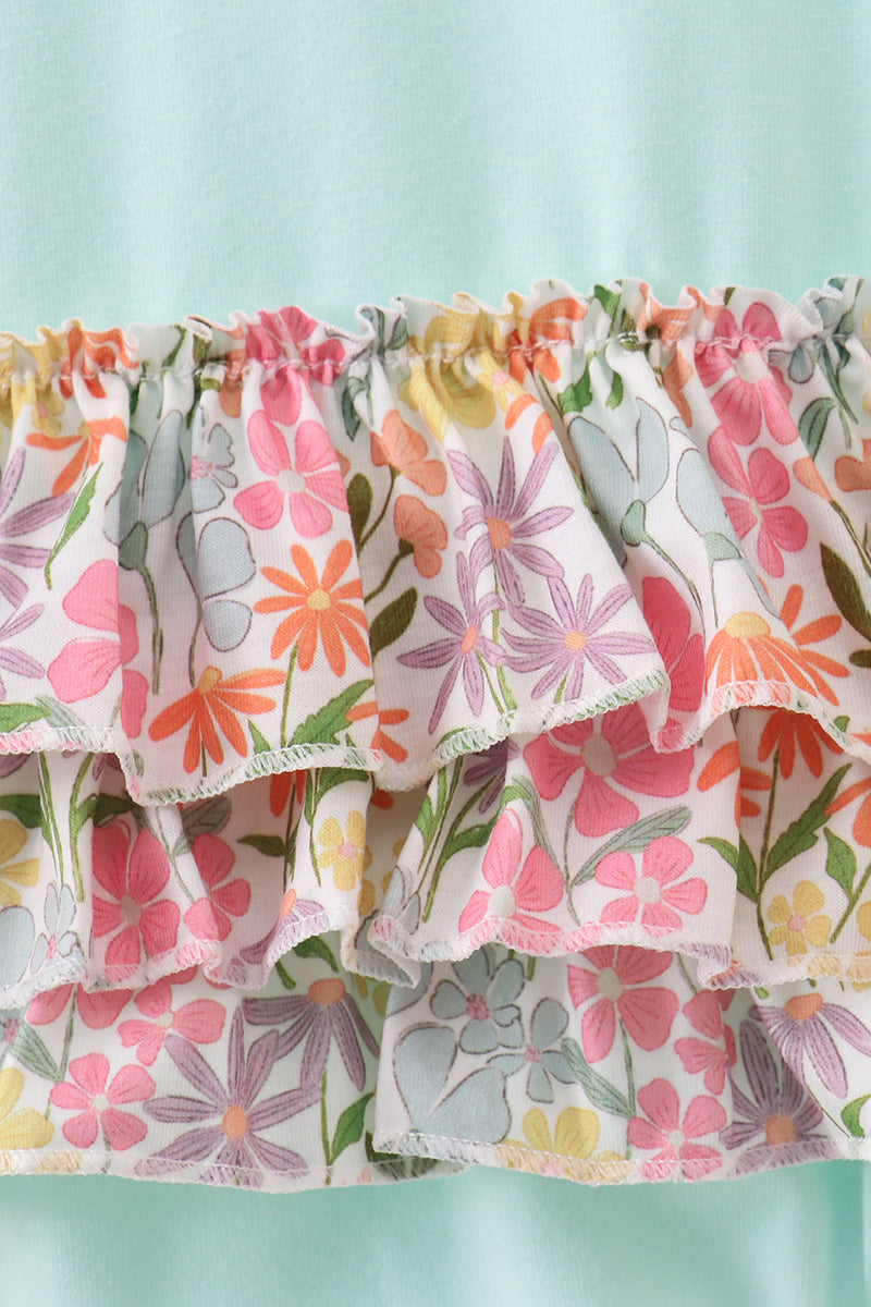 Max and Pippa - Blue Bow Floral Applique Ruffle Bubble