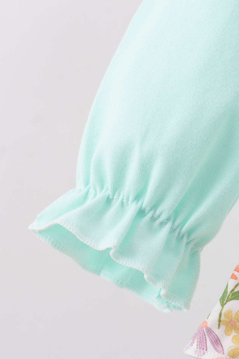 Max and Pippa - Blue Bow Floral Applique Ruffle Bubble