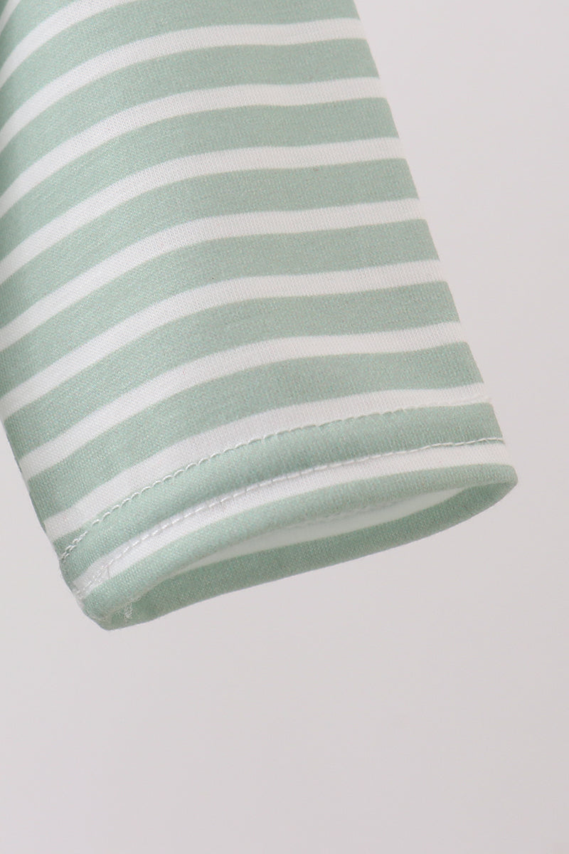 Abby and Evie - Green Farm Applique Stripe Ruffle Romper