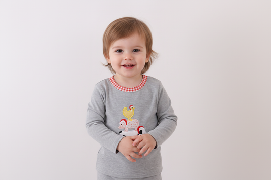 Abby & Evie - Gray Farm Applique Top