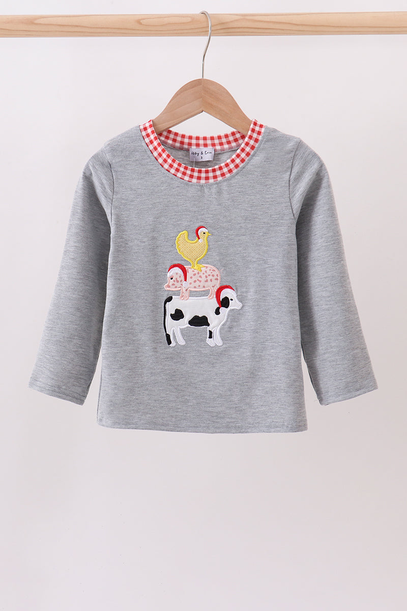 Abby & Evie - Gray Farm Applique Top
