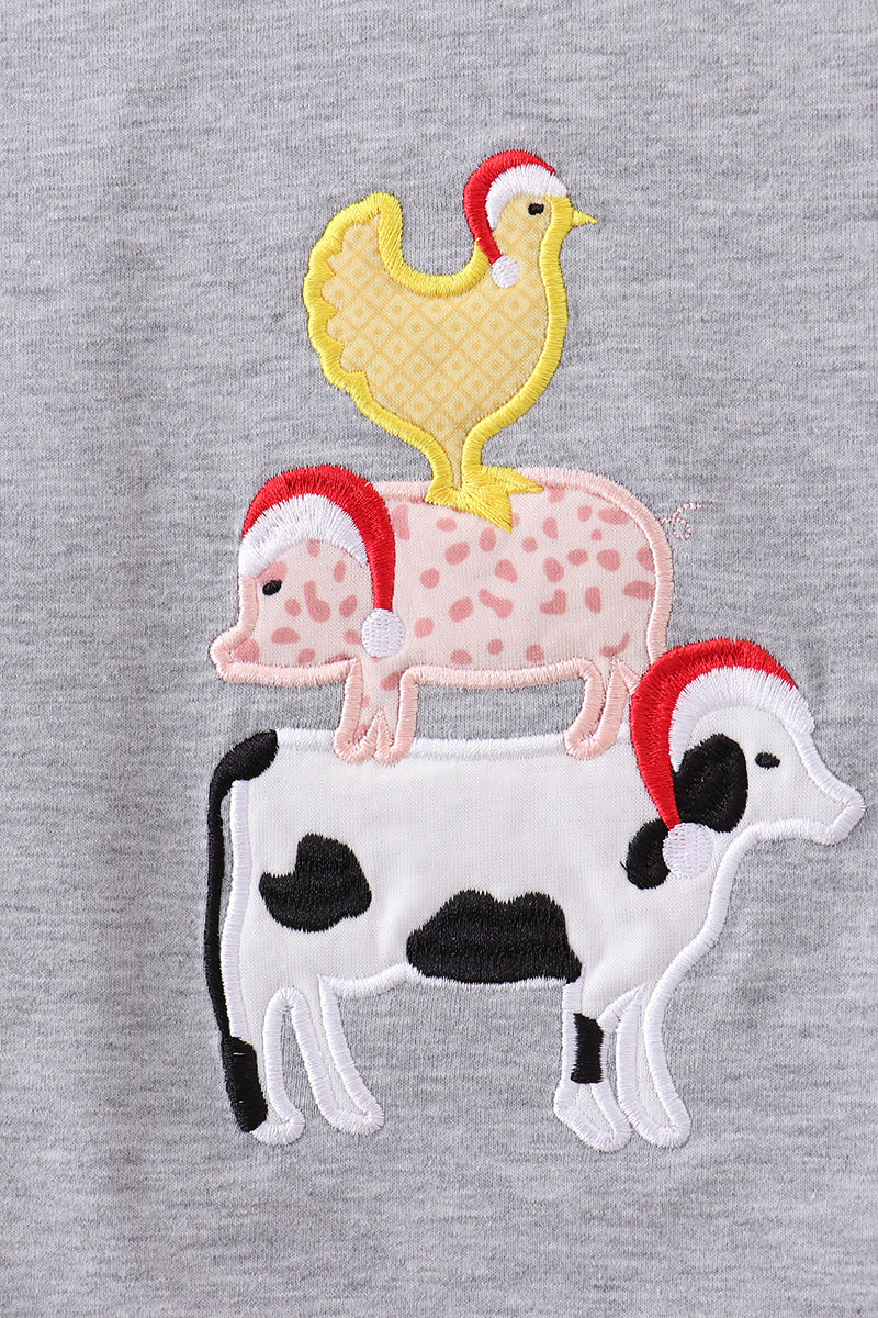 Abby & Evie - Gray Farm Applique Top