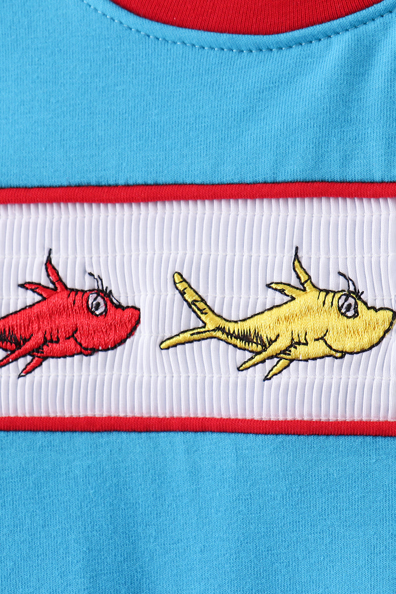 Abby & Evie - Blue and Red Fish Character Romper