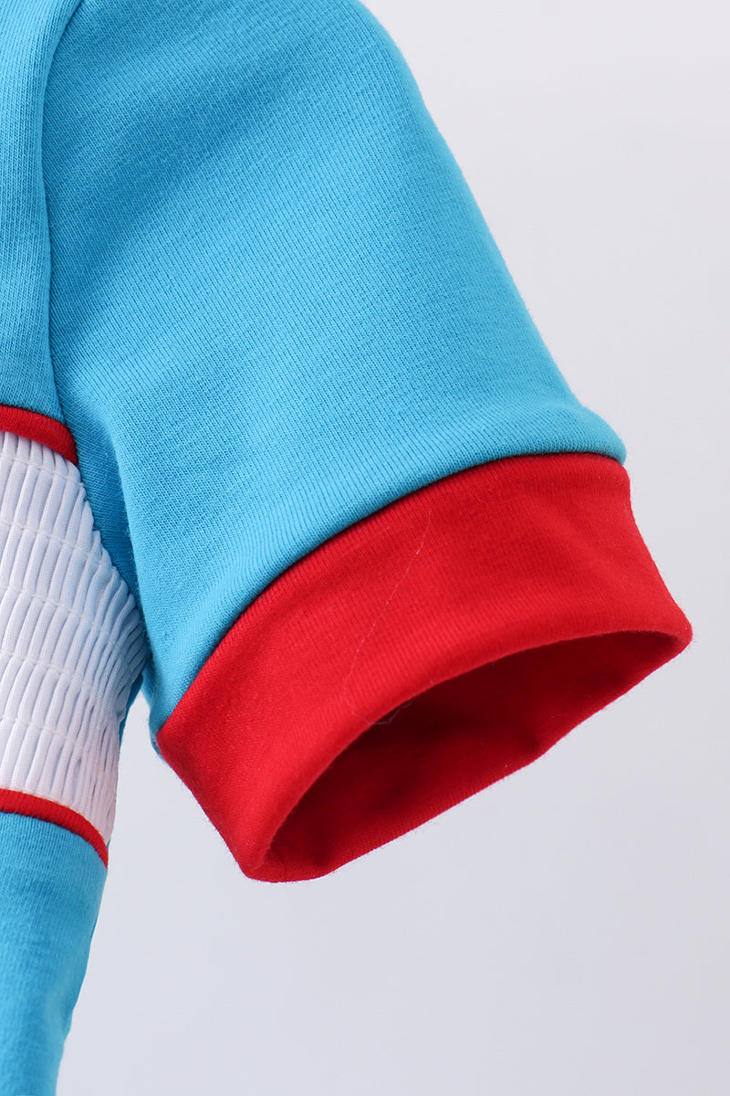 Abby & Evie - Blue and Red Fish Character Romper