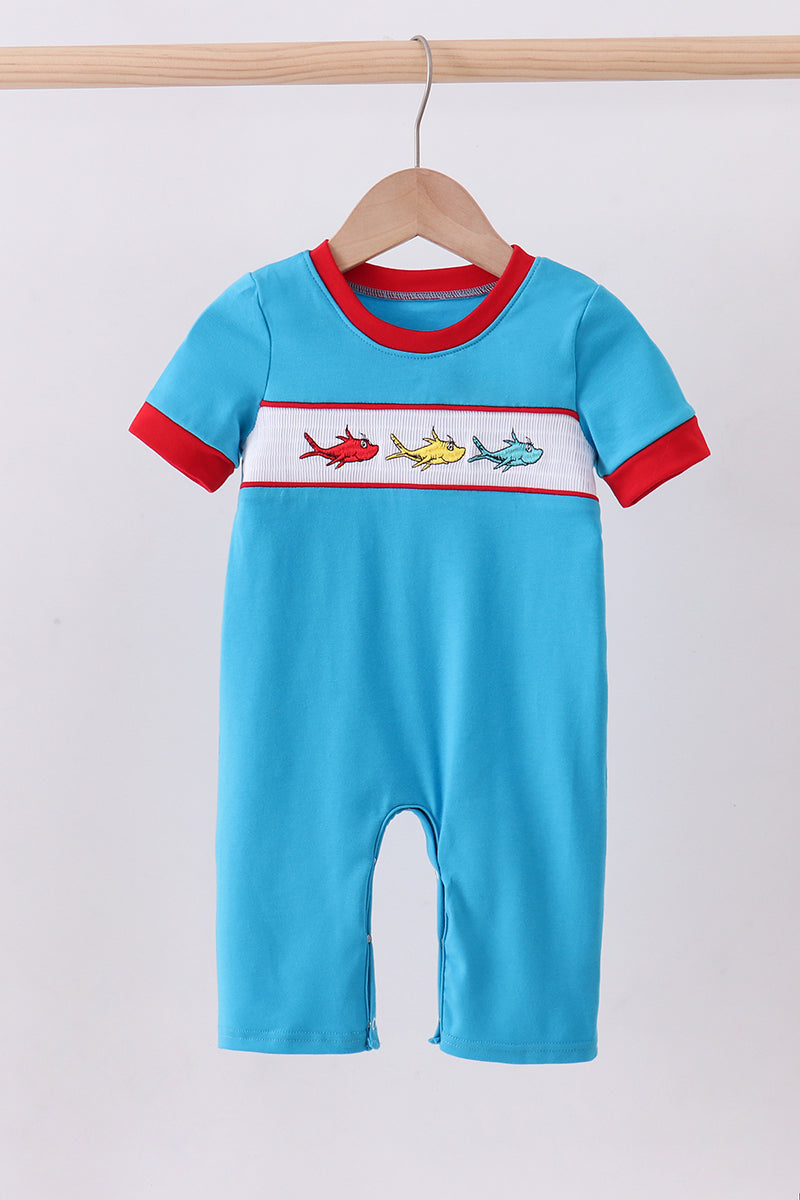 Abby & Evie - Blue and Red Fish Character Romper
