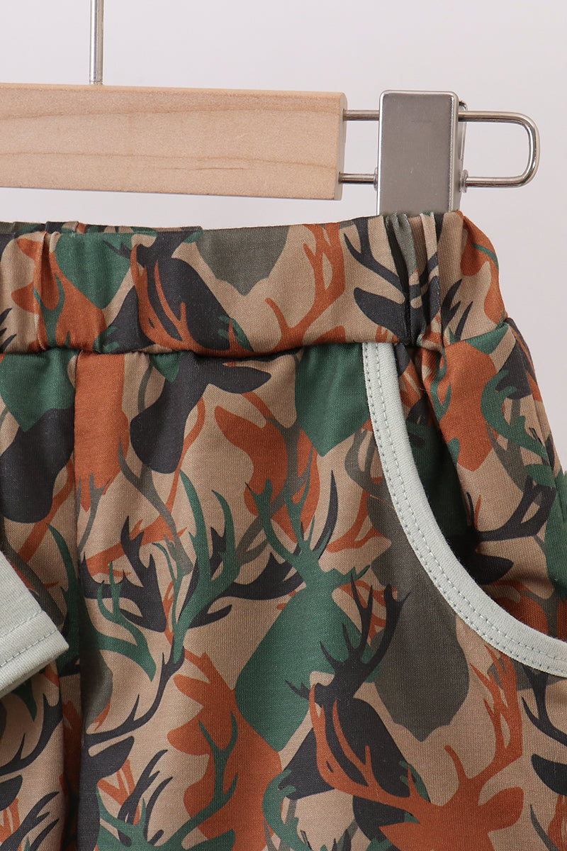 Abby & Evie - Camouflage deer antler embroidery shorts set