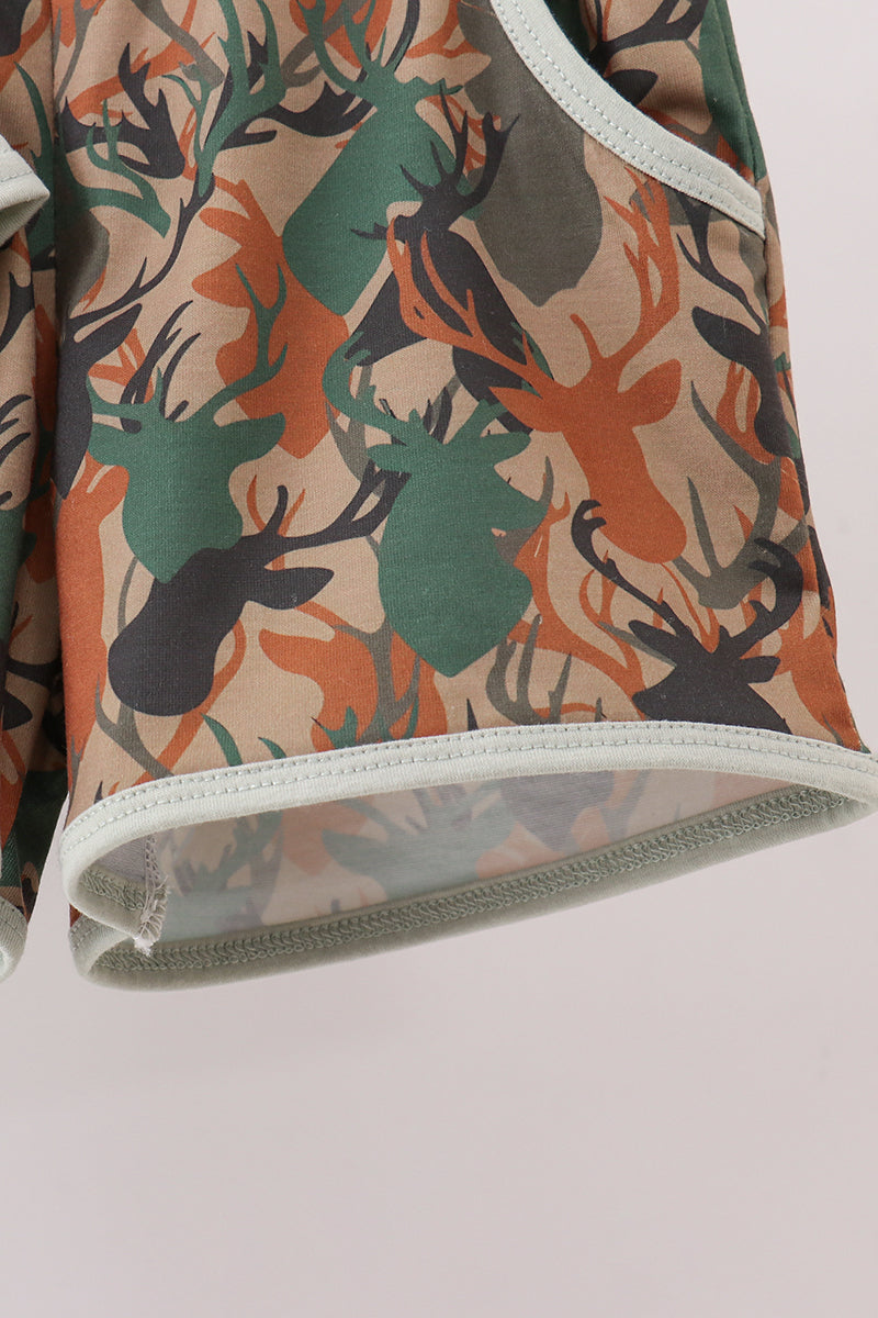 Abby & Evie - Camouflage deer antler embroidery shorts set