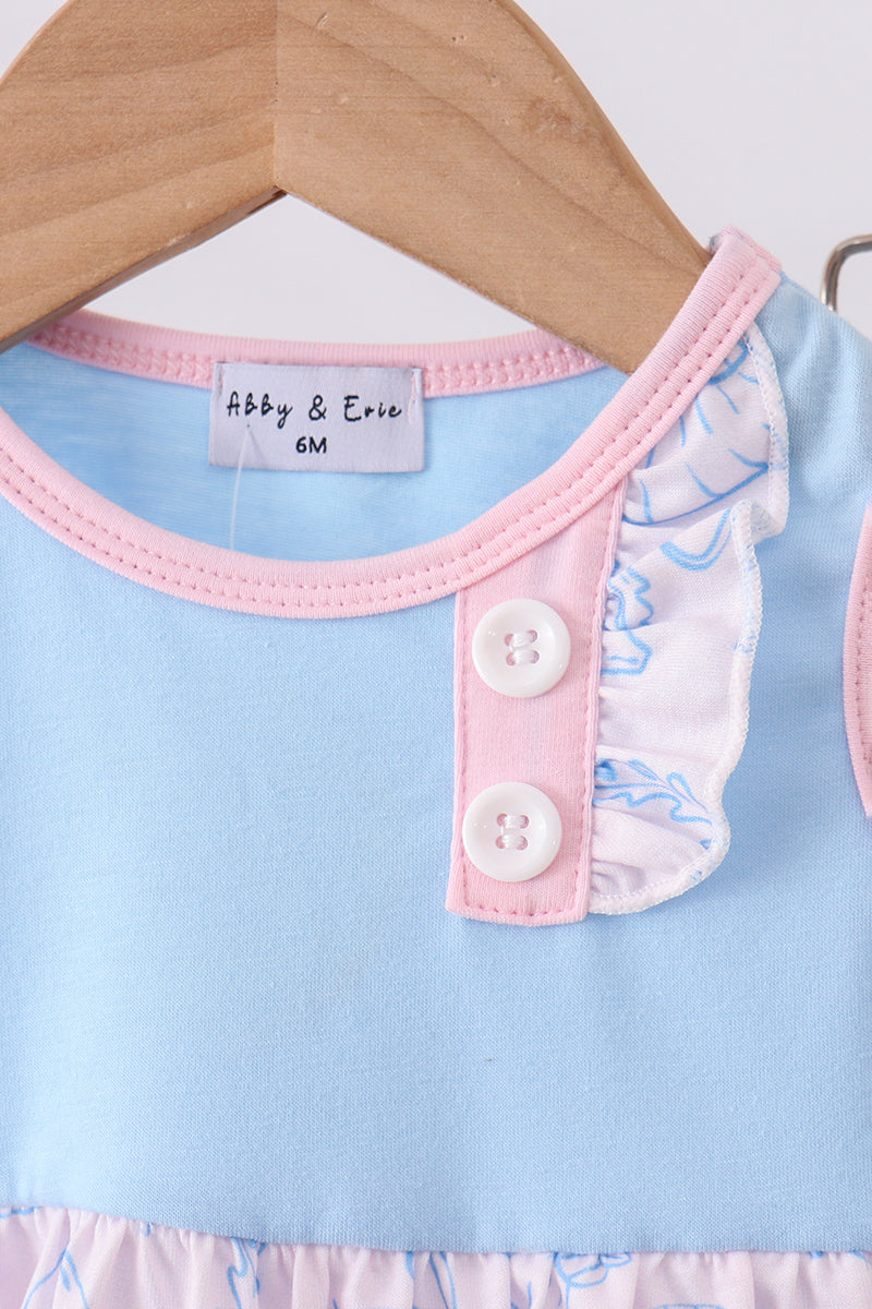 Abby & Evie - Blue Shell Starfish Print Bow Bloomer Set