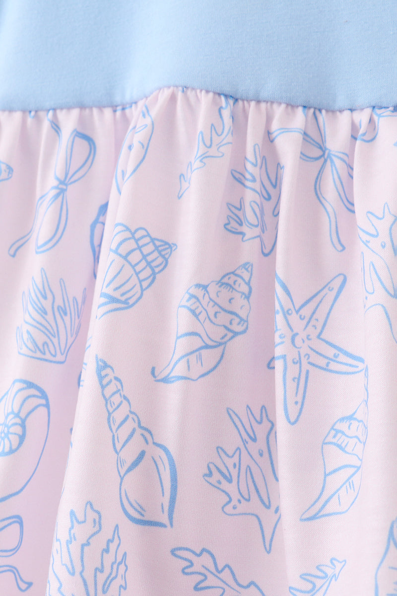 Abby & Evie - Blue Shell Starfish Print Bow Bloomer Set