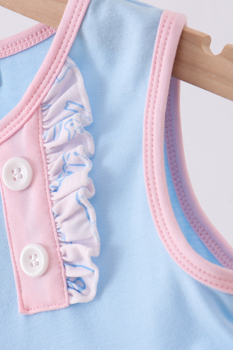 Abby & Evie - Blue Shell Starfish Print Ruffle Dress