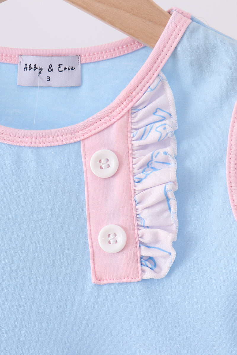 Abby & Evie - Blue Shell Starfish Print Ruffle Dress