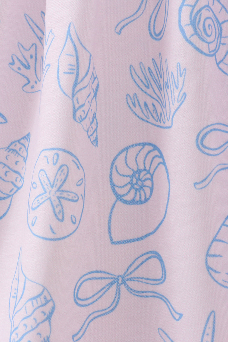 Abby & Evie - Blue Shell Starfish Print Ruffle Dress