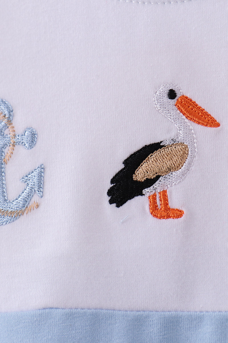 Abby & Evie - Blue Nautical Trio Embroidery Boy Shorts Set