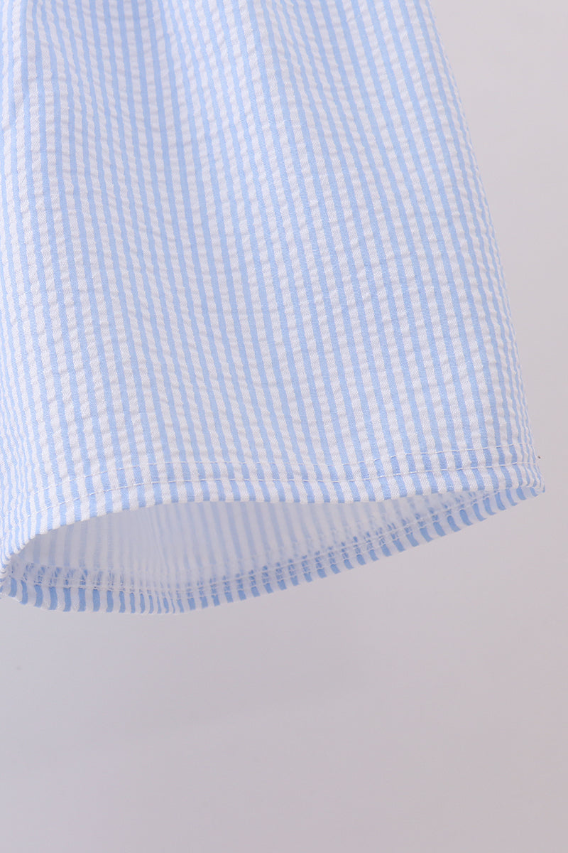 Abby & Evie - Blue Nautical Trio Embroidery Boy Shorts Set