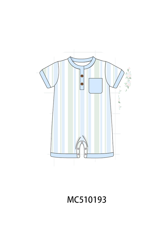 Abby & Evie - Blue Stripe Print Pocket Romper