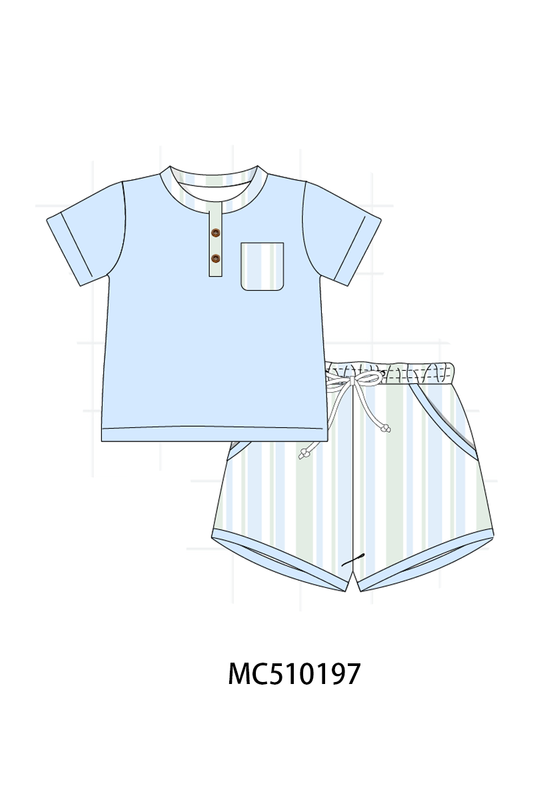 Abby & Evie - Blue Stripe Print Shorts Set