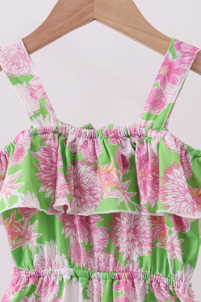 Little Girl Pink Floral Jumpsuit