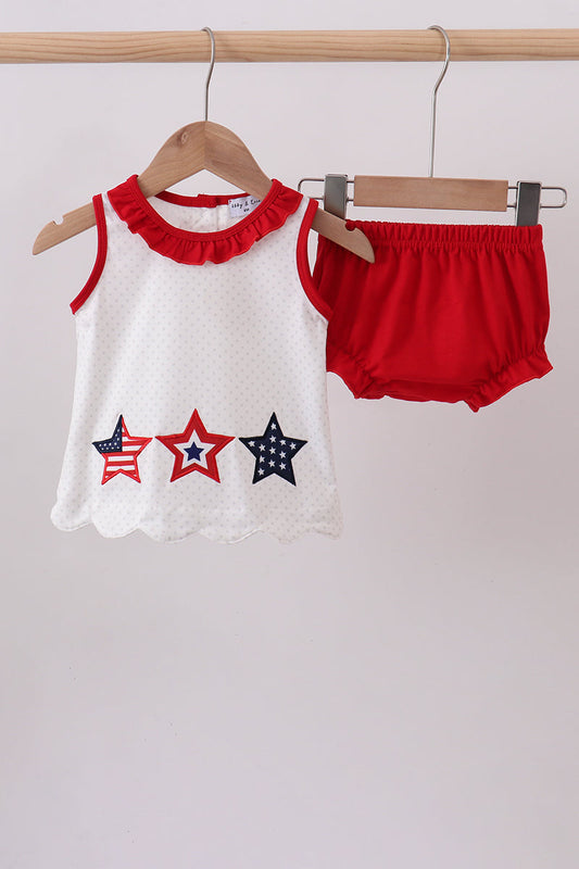 Red Star Applique Ruffle Bloomer Set - Fourth of July