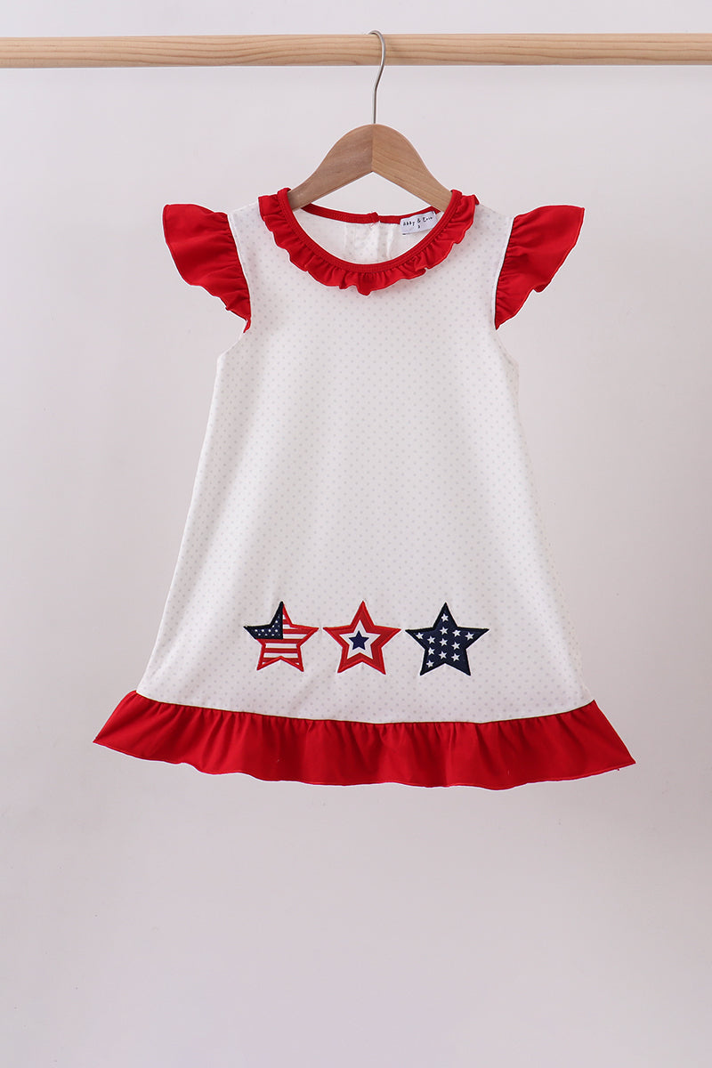 Little Girl Red and Blue Star Applique Dress - Fourth of July