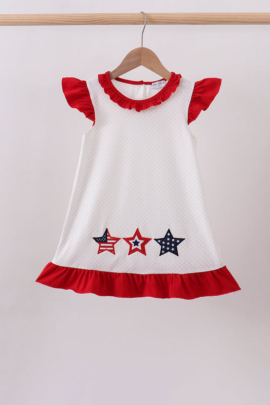 Little Girl Red and Blue Star Applique Dress - Fourth of July