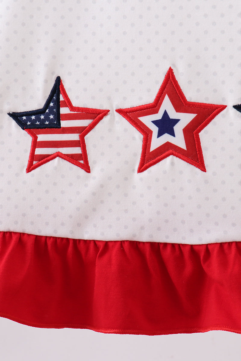 Little Girl Red and Blue Star Applique Dress - Fourth of July