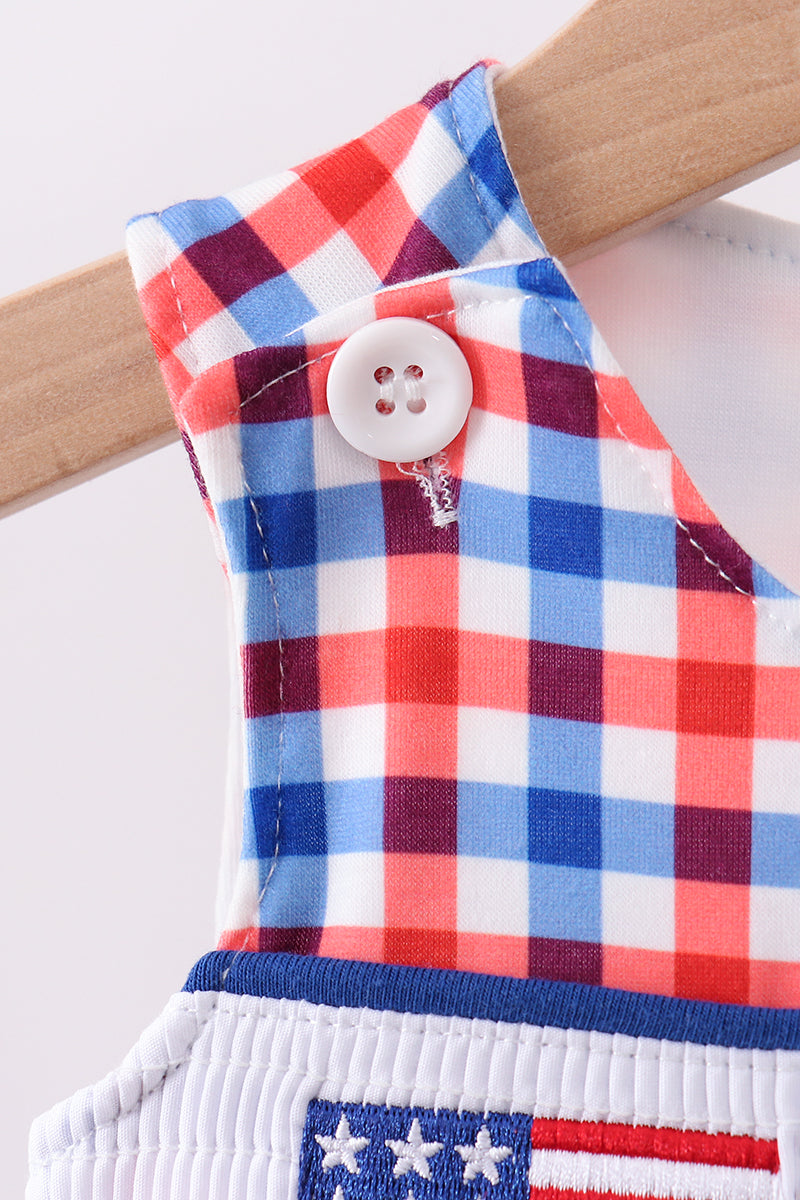 Baby Boy Flag Smocked Gingham Bubble - Fourth of July