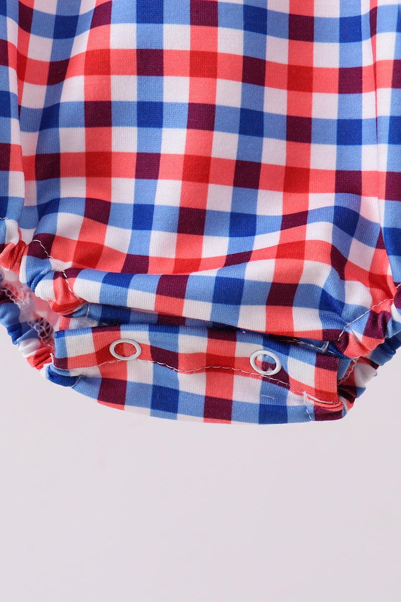 Baby Boy Flag Smocked Gingham Bubble - Fourth of July