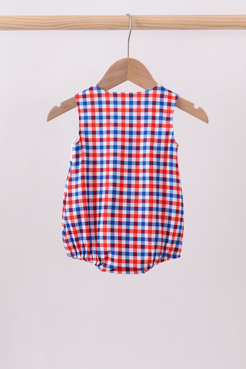 Baby Boy Flag Smocked Gingham Bubble - Fourth of July