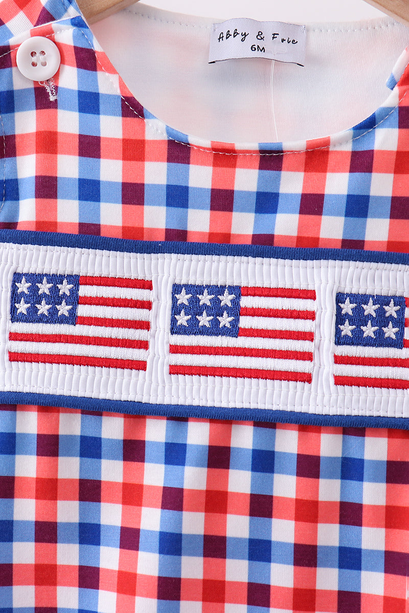 Baby Boy Flag Smocked Gingham Bubble - Fourth of July