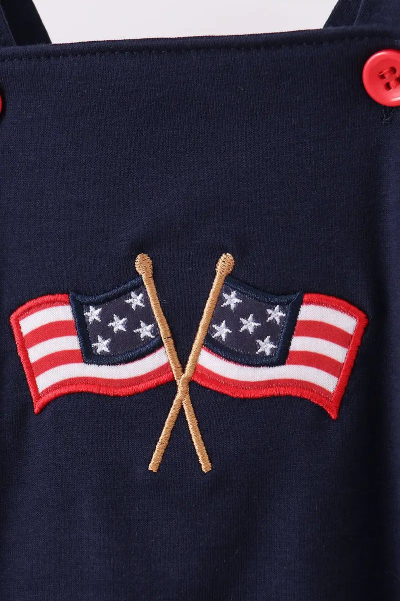 Navy Flag Applique Gingham Ruffle Bubble - 4th of July by Abby & Evie