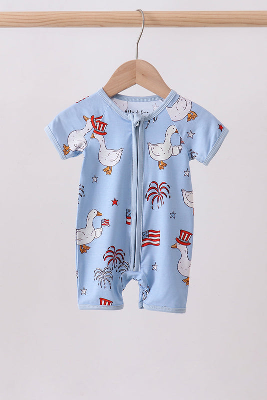 Blue Goose Flag Print Bamboo Romper - 4th of July