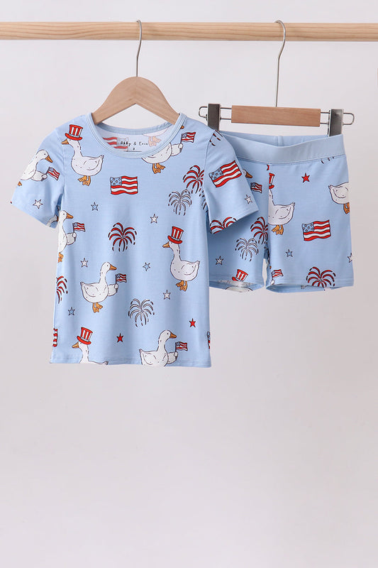 Blue Goose Flag Print Bamboo Pajama Set - 4th of July
