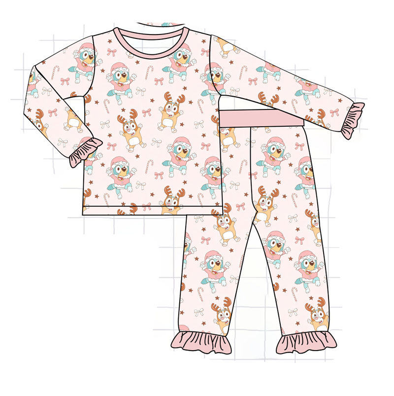 Children's pajama set with owl pattern on a white background