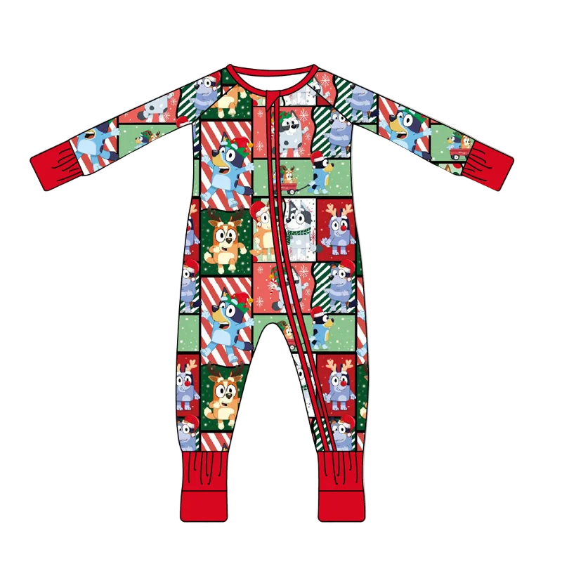 Children's onesie with festive pattern on a white background